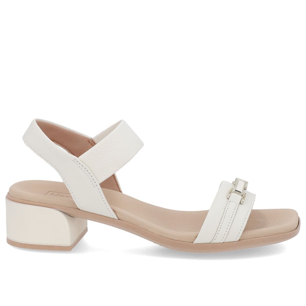 Sandália Bico Quadrado Couro Branco Marfim Elástico