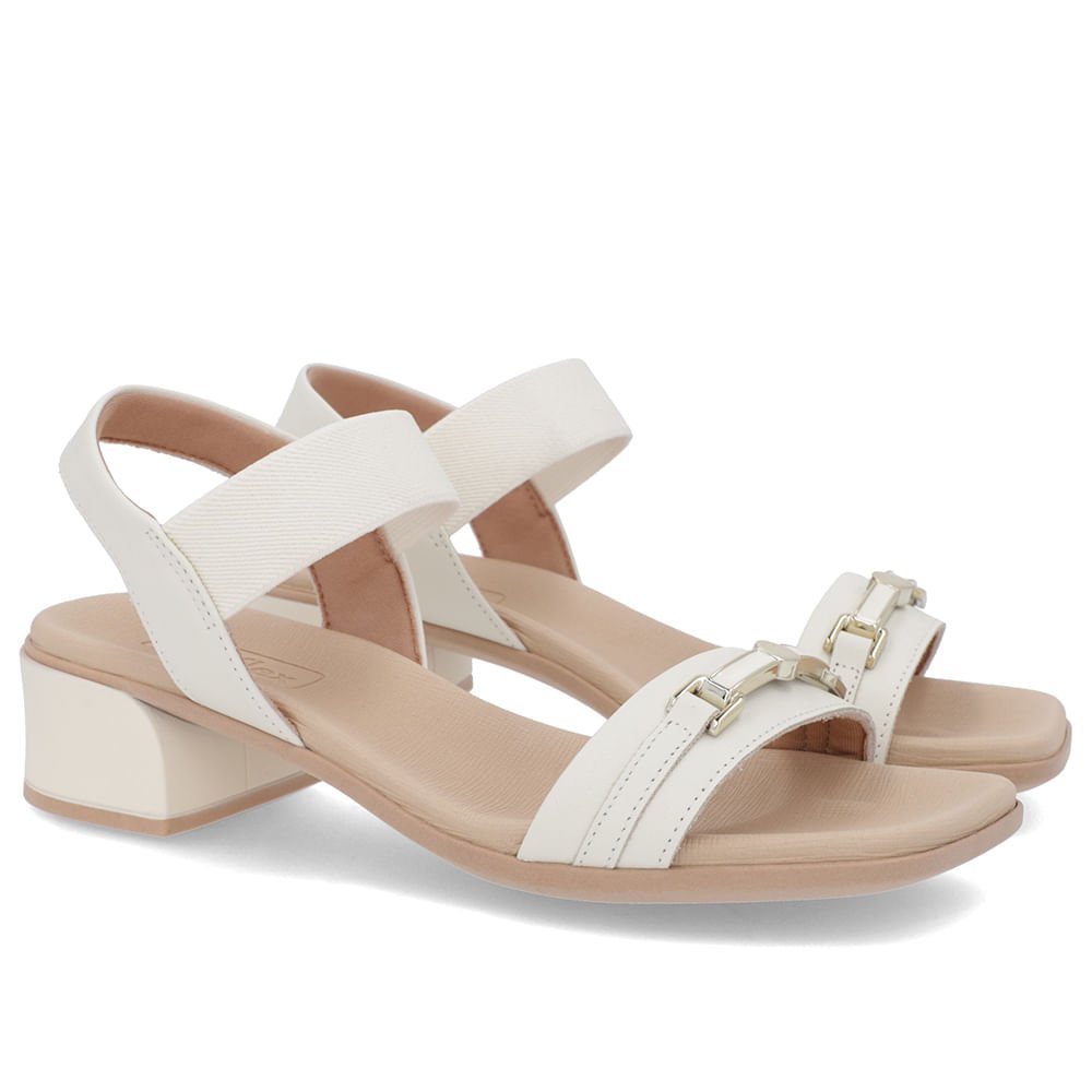 Sandália Bico Quadrado Couro Branco Marfim Elástico Branco 2