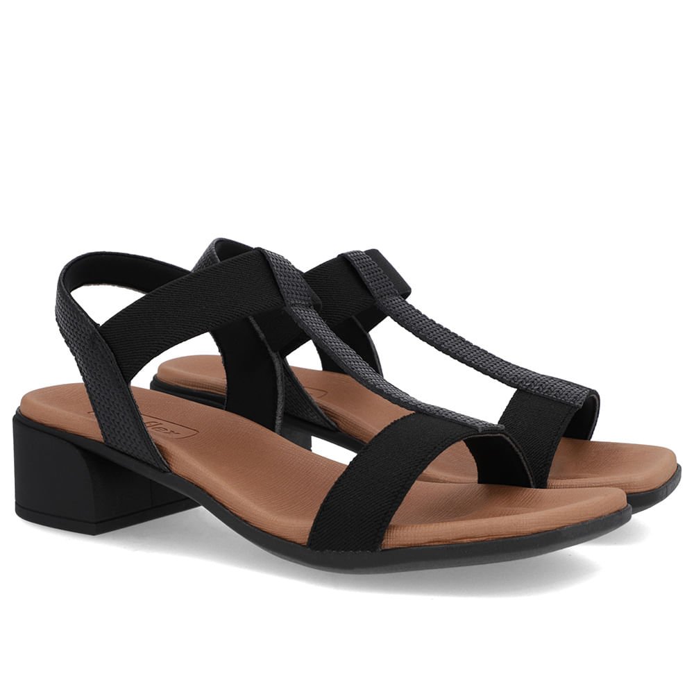 Sandália Salto Bloco Couro Preta Elástico Preto 2