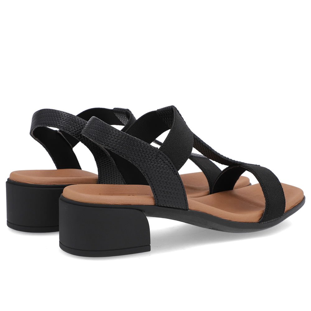 Sandália Salto Bloco Couro Preta Elástico Preto 3