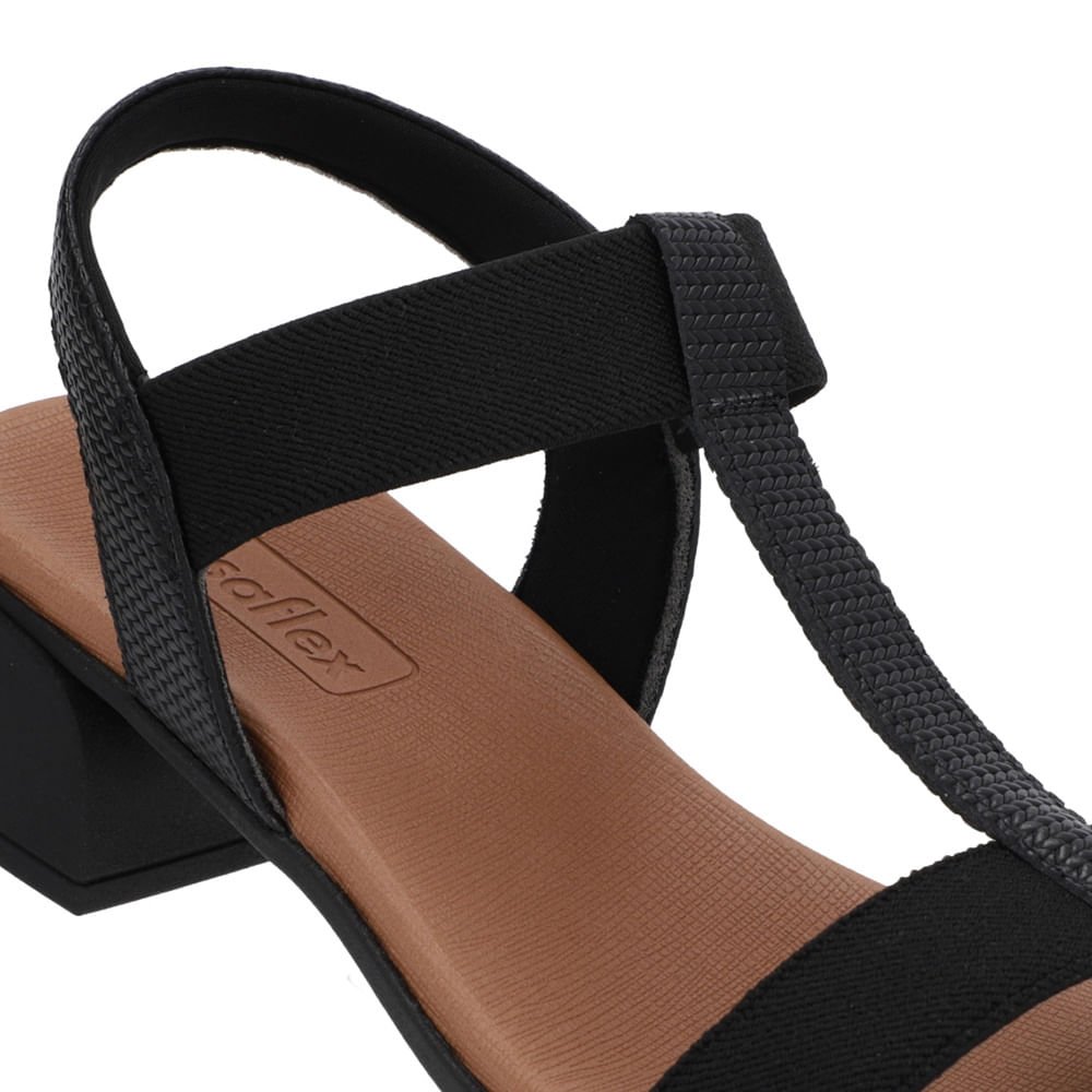 Sandália Salto Bloco Couro Preta Elástico Preto 4