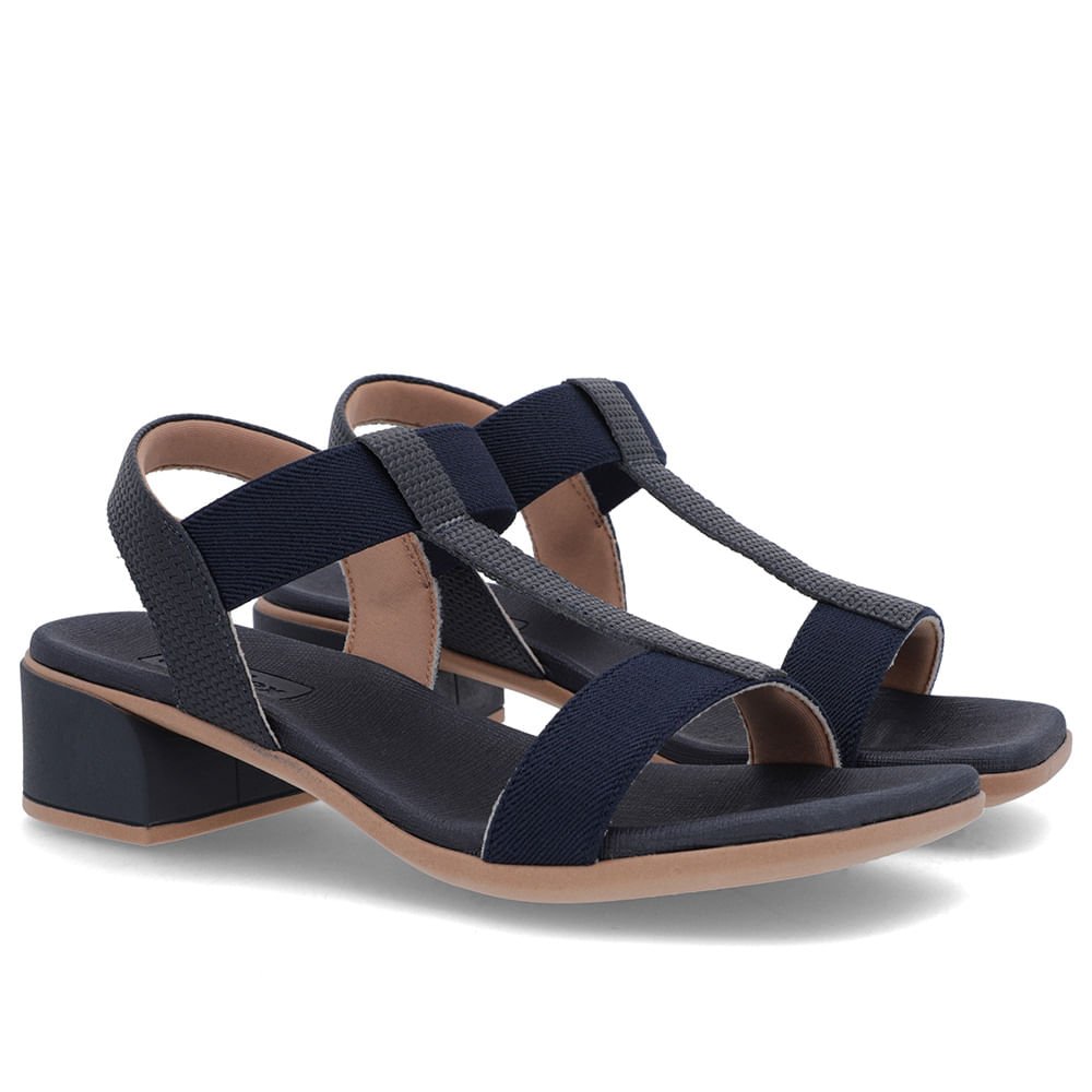 Sandália Salto Bloco Couro Azul Elástico Azul 2