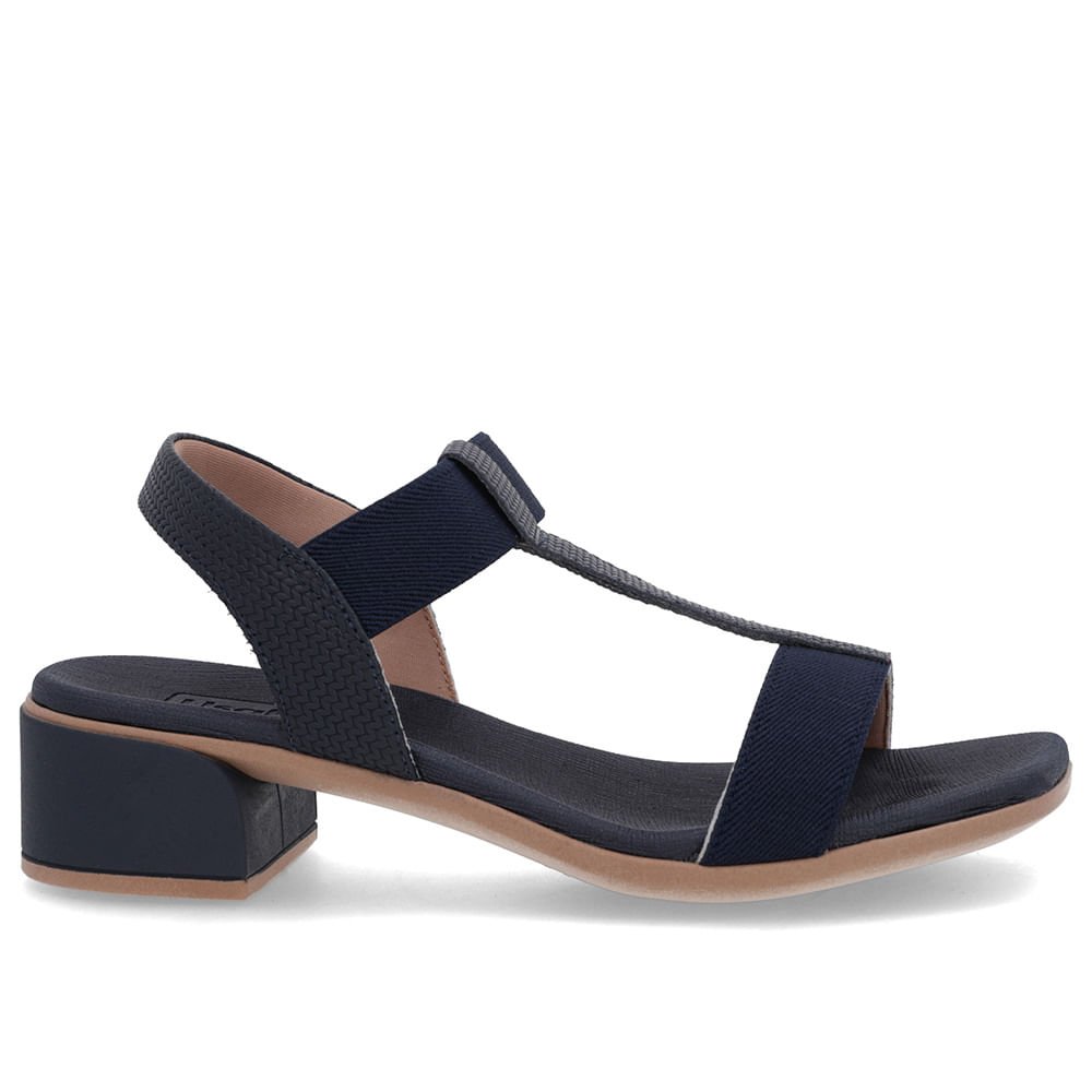 Sandália Salto Bloco Couro Azul Elástico