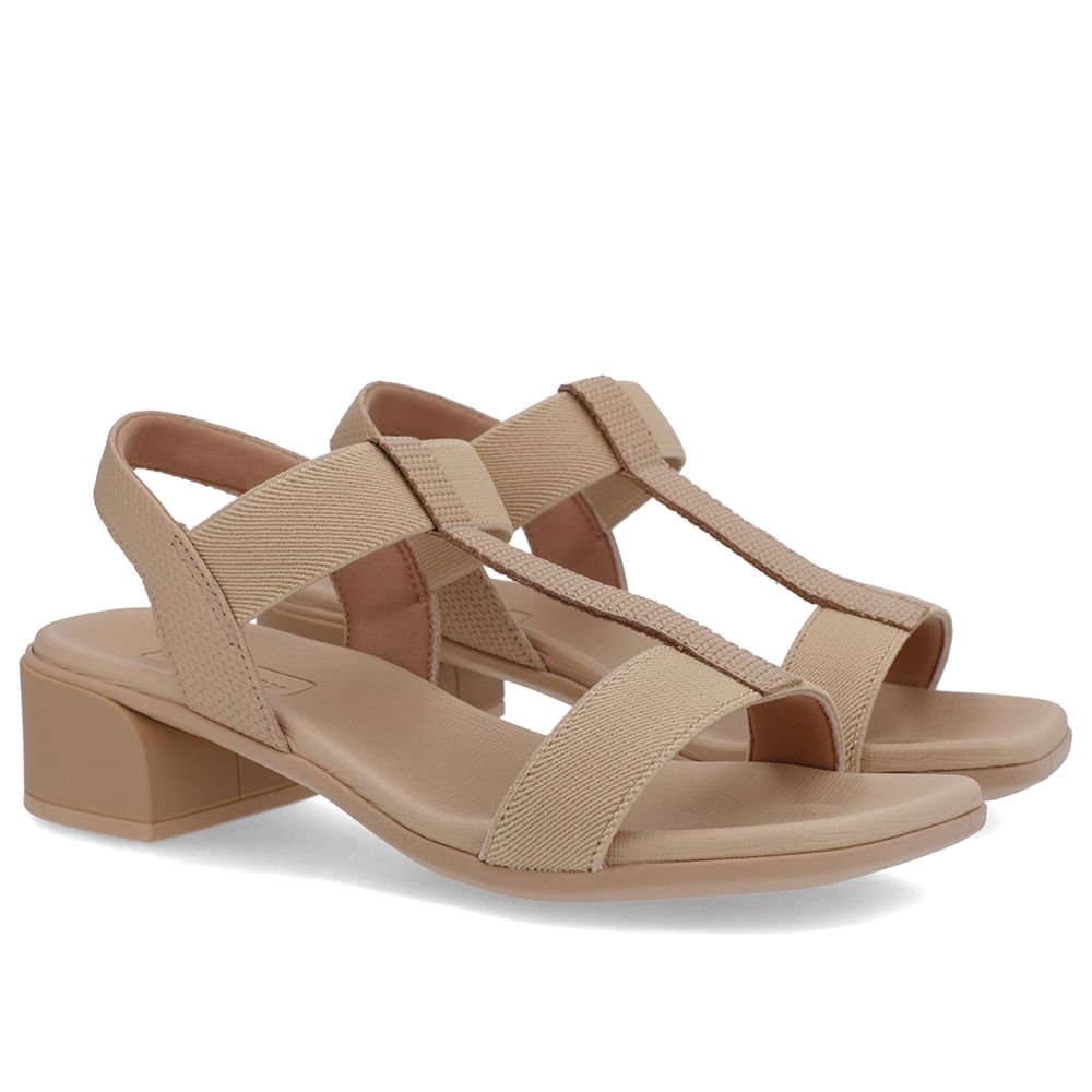 Sandália Salto Bloco Couro Bege Elástico Bege 2