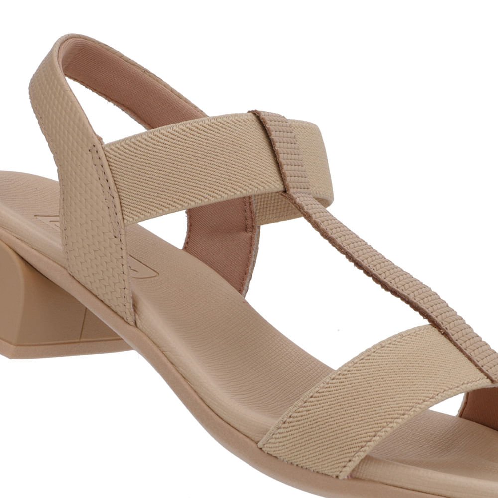 Sandália Salto Bloco Couro Bege Elástico Bege 4