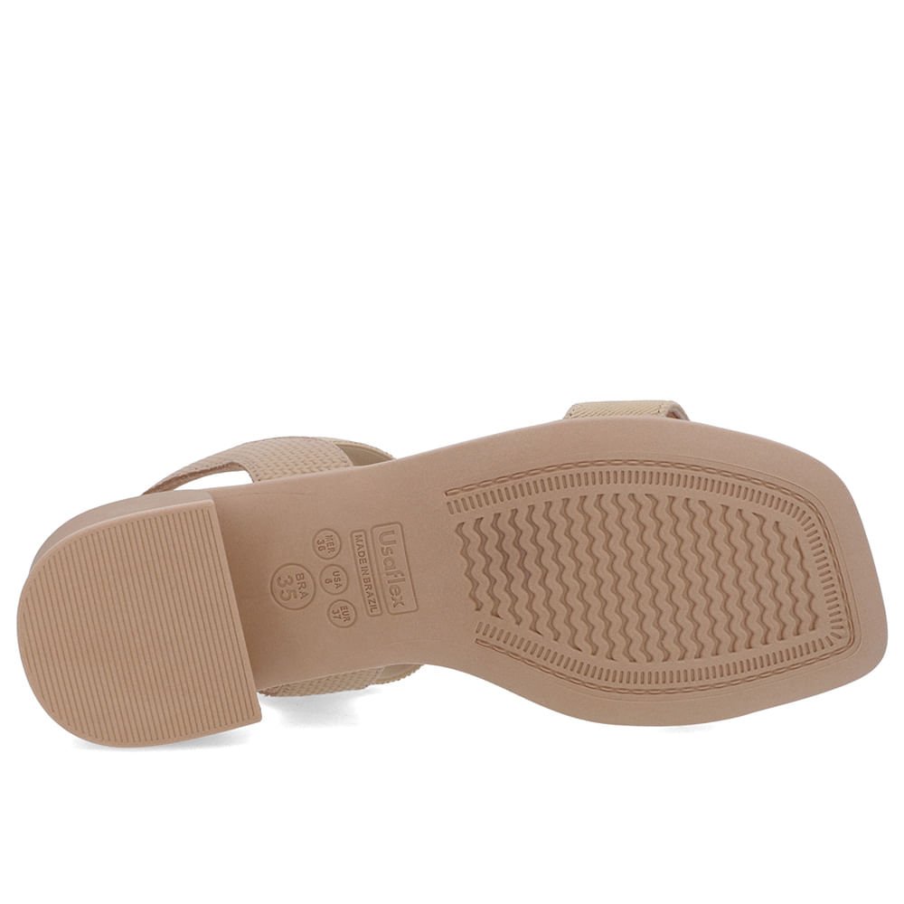 Sandália Salto Bloco Couro Bege Elástico Bege 5