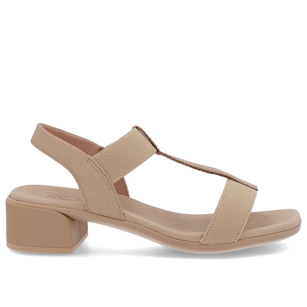 Sandália Salto Bloco Couro Bege Elástico