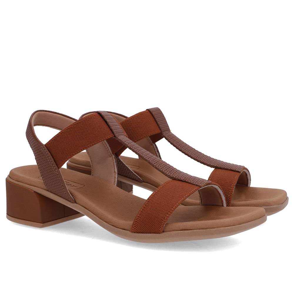 Sandália Salto Bloco Couro Marrom Canela Elástico Marrom 2