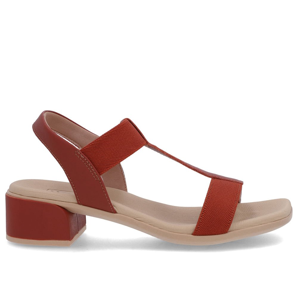 Sandália Salto Bloco Couro Marrom Elástico