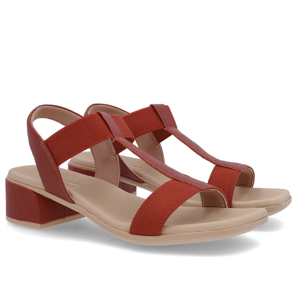 Sandália Salto Bloco Couro Marrom Elástico Marrom 2