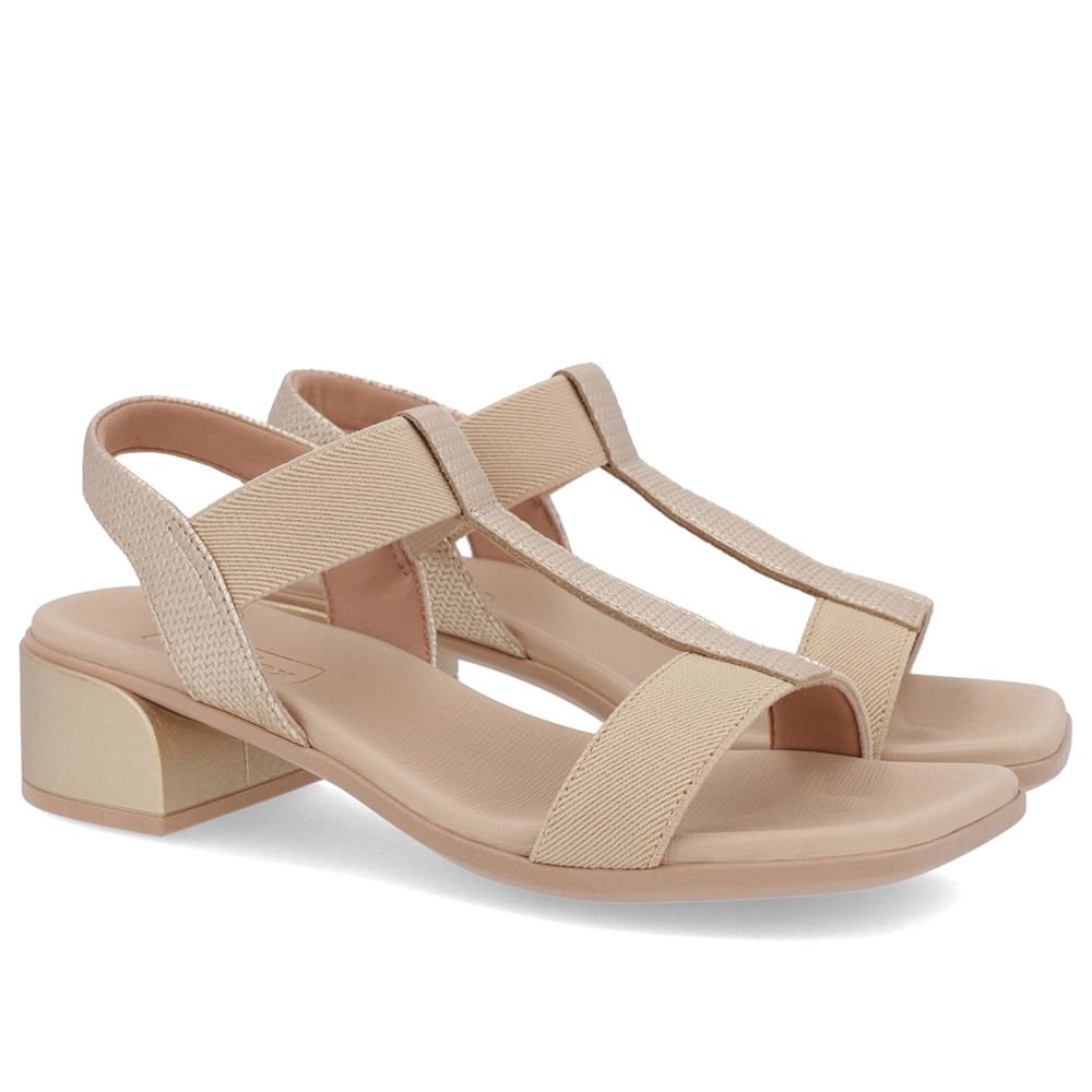 Sandália Salto Bloco Couro Dourada Elástico Dourado 2