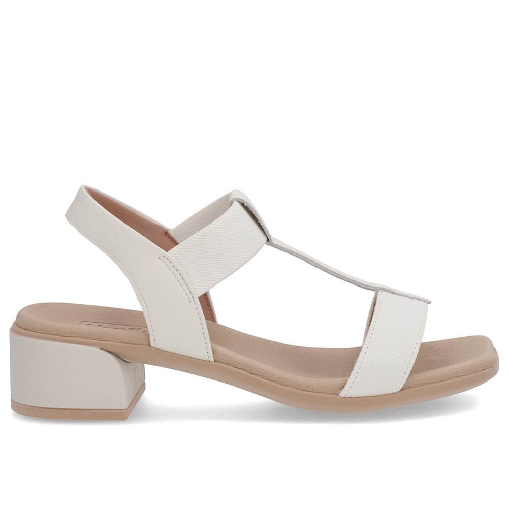 Sandália Salto Bloco Couro Branca Marfim Elástico