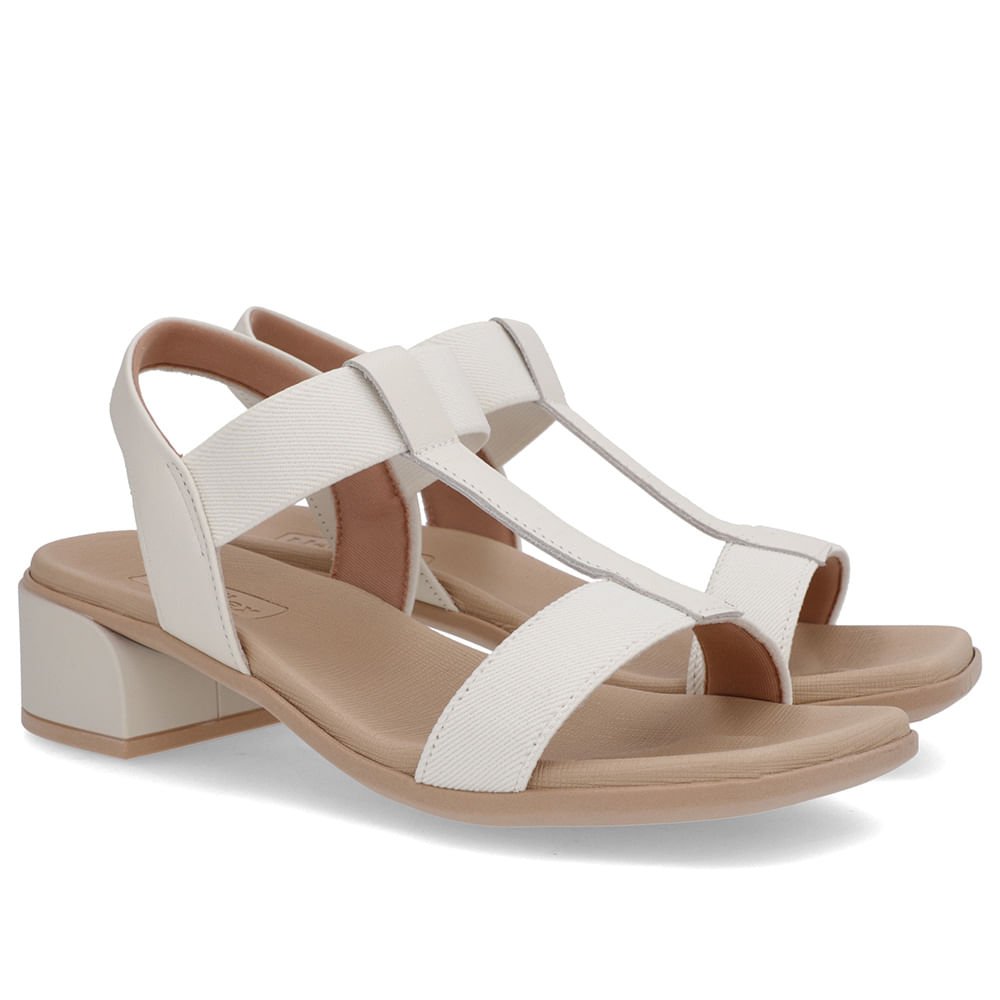 Sandália Salto Bloco Couro Branca Marfim Elástico Branco 2