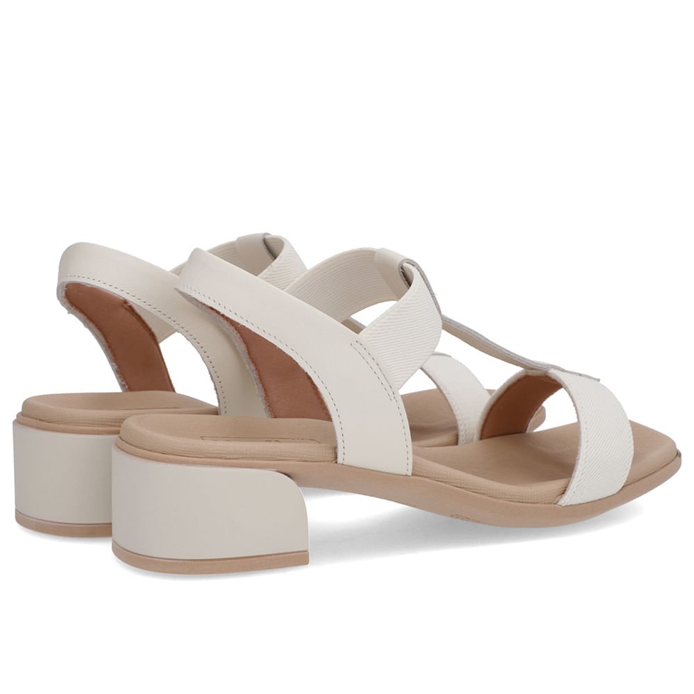 Sandália Salto Bloco Couro Branca Marfim Elástico Branco 3