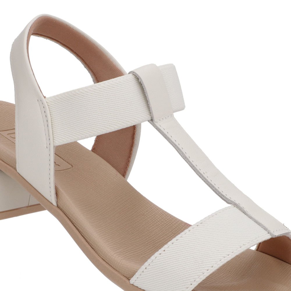 Sandália Salto Bloco Couro Branca Marfim Elástico Branco 4
