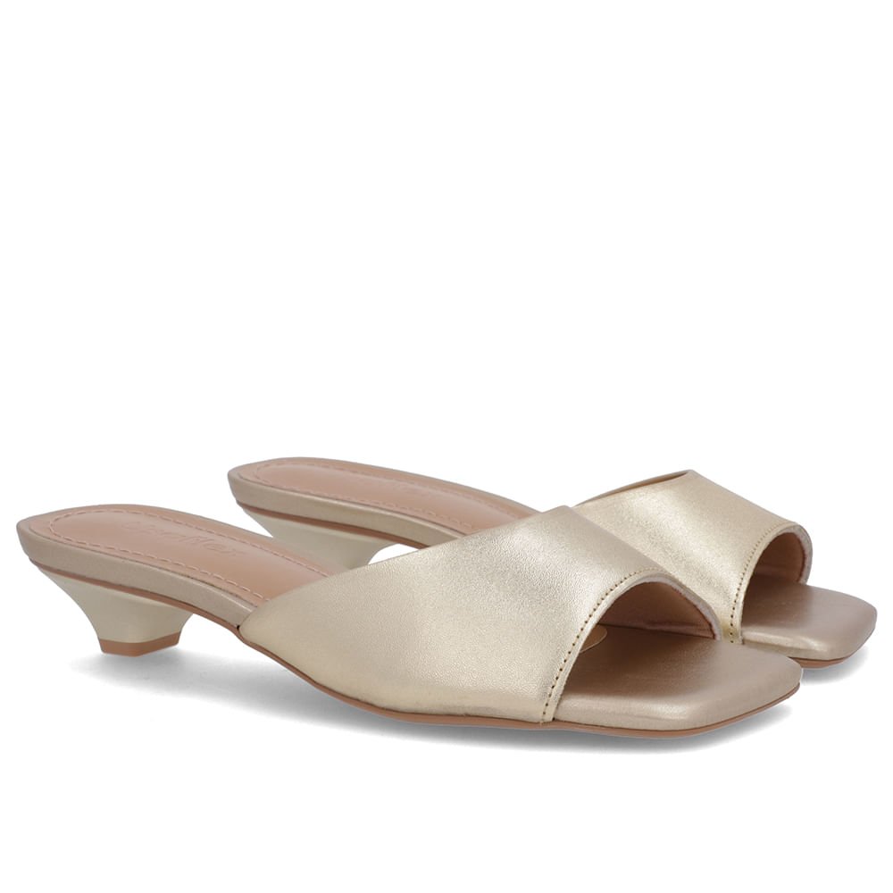 Tamanco Dourado Couro Liso Dourado 2