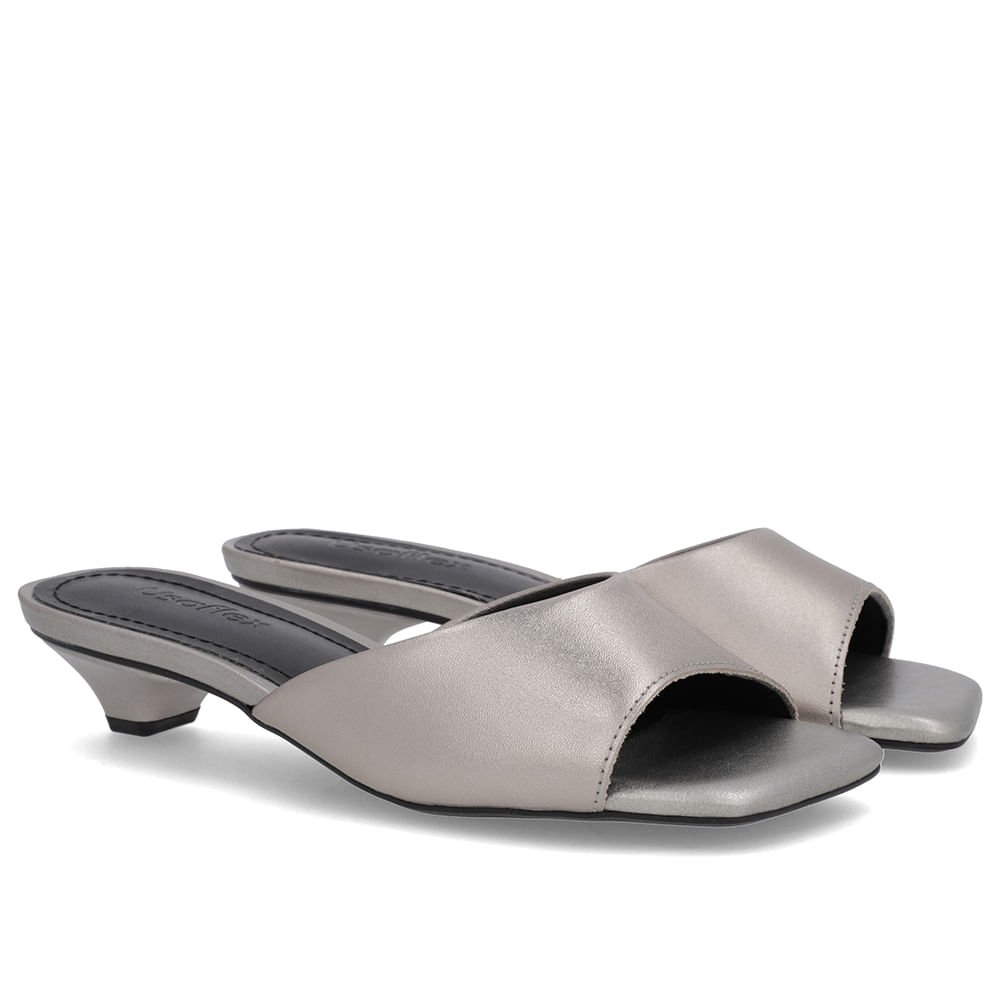 Tamanco Aço Couro Liso Cinza 2