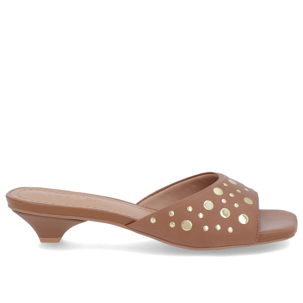 Tamanco Marrom Caramelo Couro Tachas