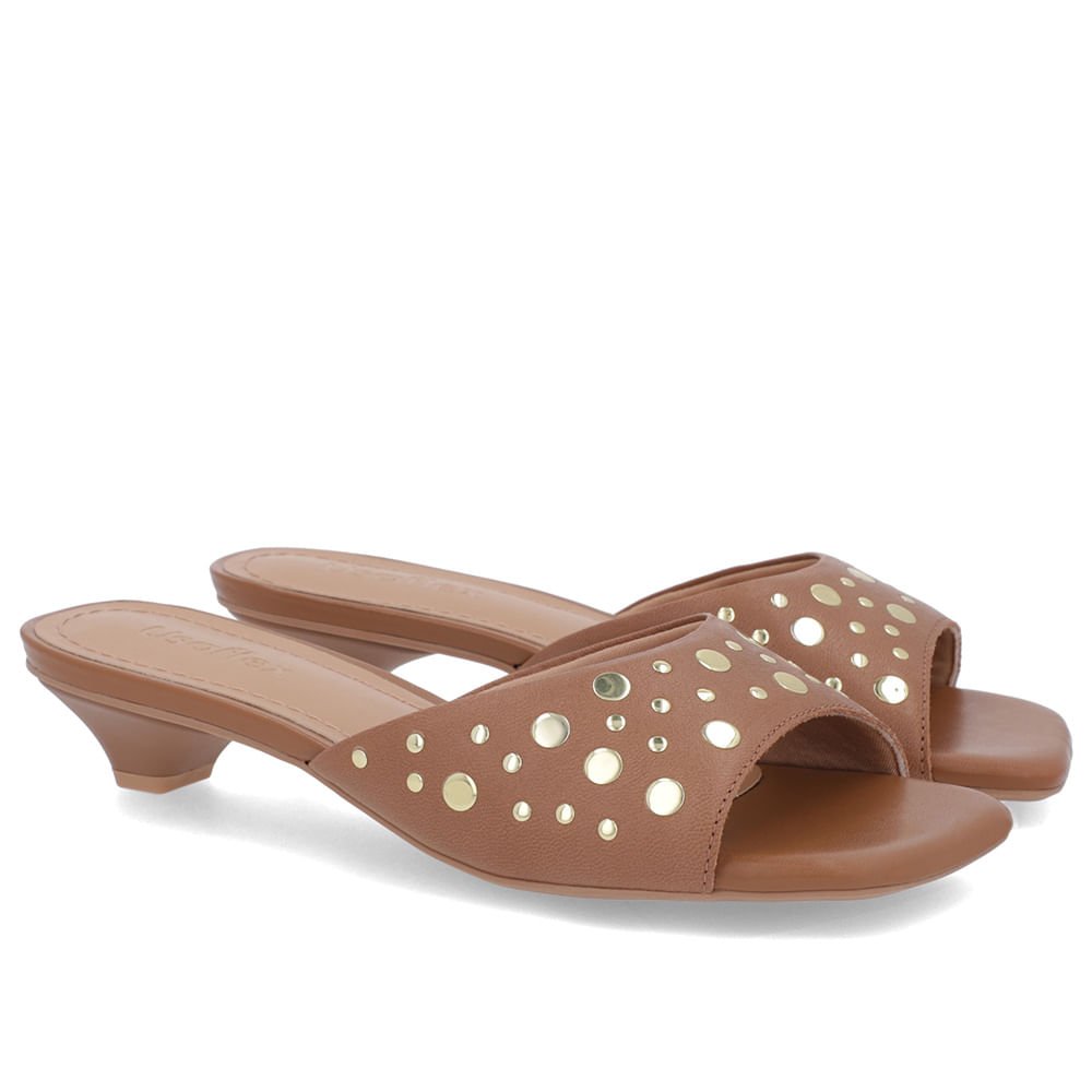 Tamanco Marrom Caramelo Couro Tachas Marrom 2