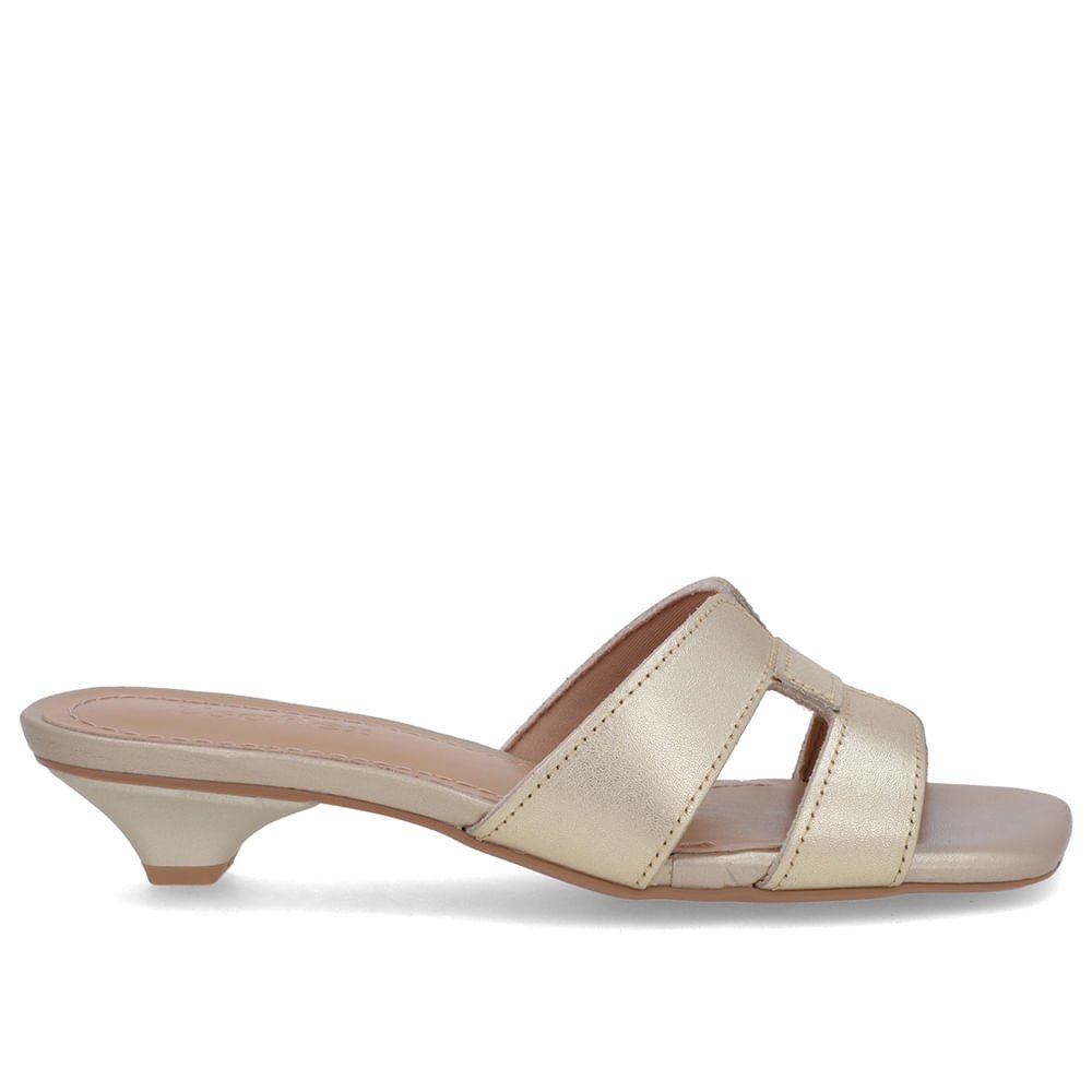 Tamanco Dourado Couro Liso