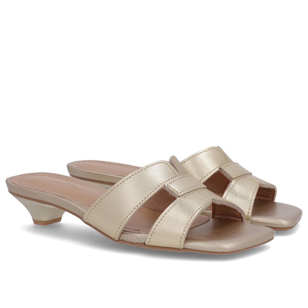 Tamanco Dourado Couro Liso Dourado 2