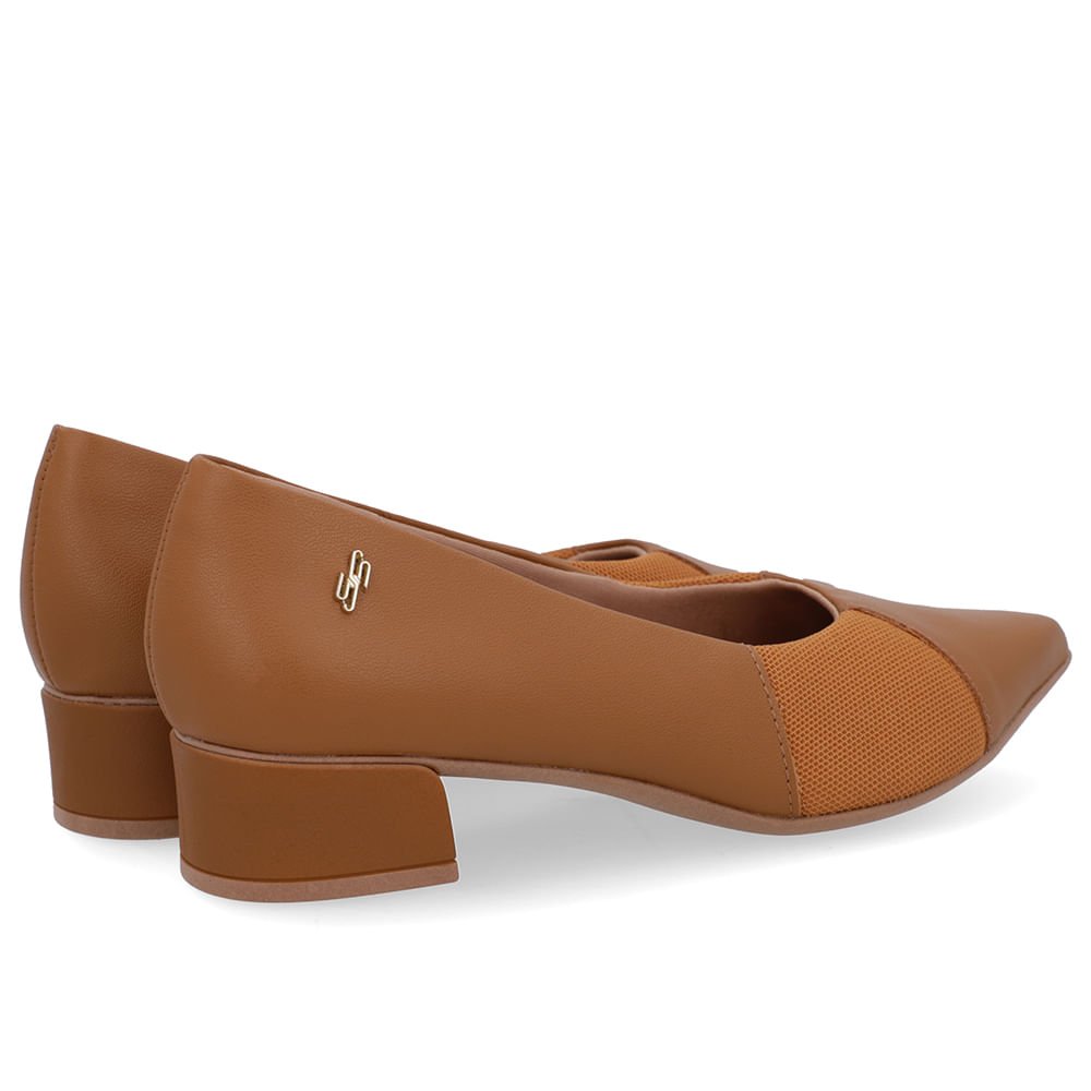 Scarpin Marrom Couro Bico Fino Lateral Tecido Marrom 3