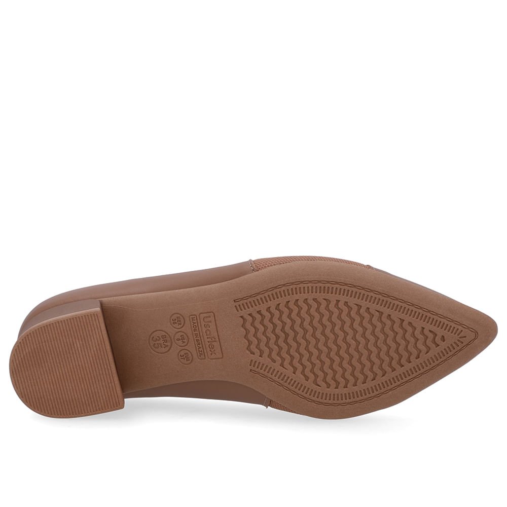 Scarpin Marrom Camel Couro Bico Fino Lateral Tecido Marrom Camel 5