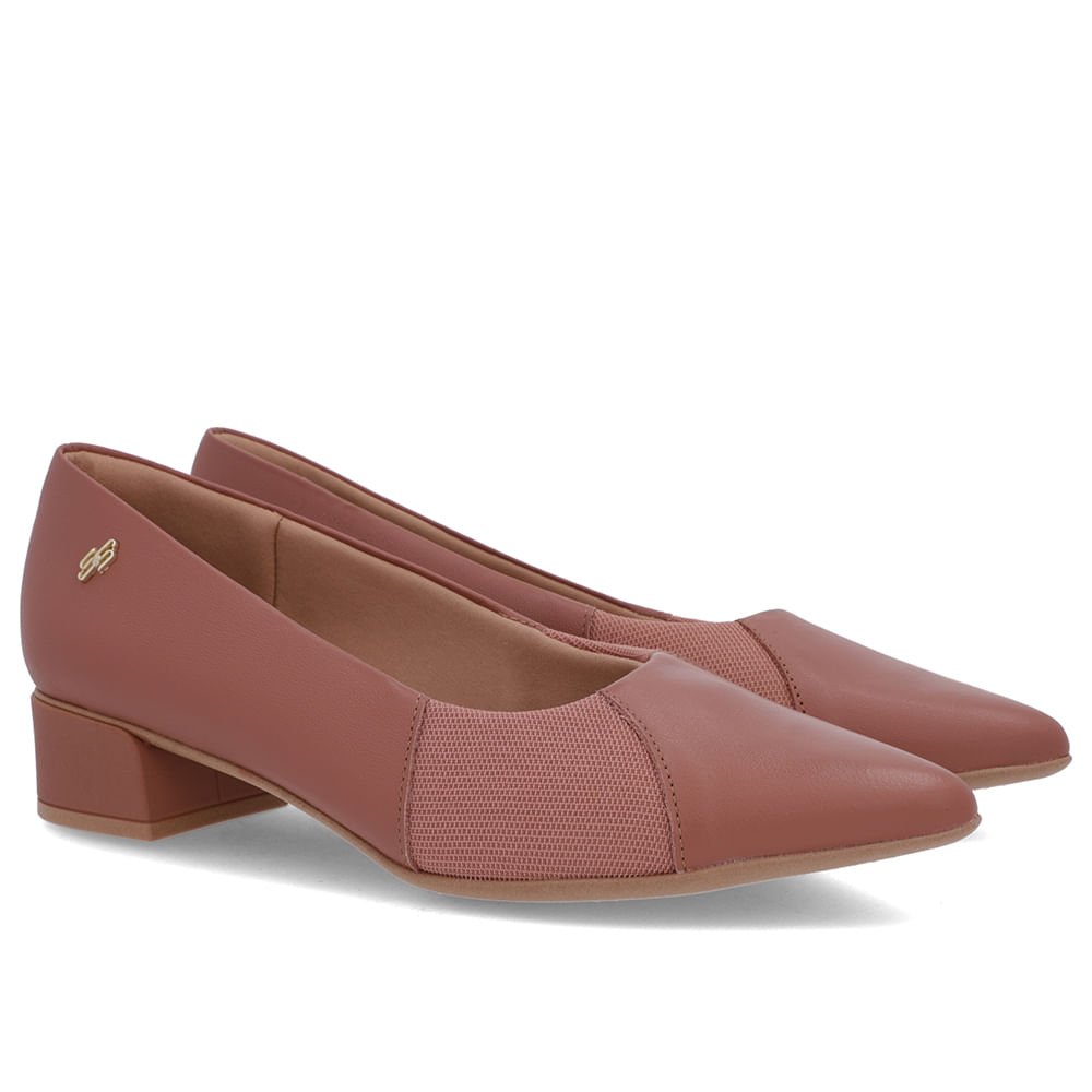 Scarpin Rosa Couro Bico Fino Lateral Tecido Rosa 2