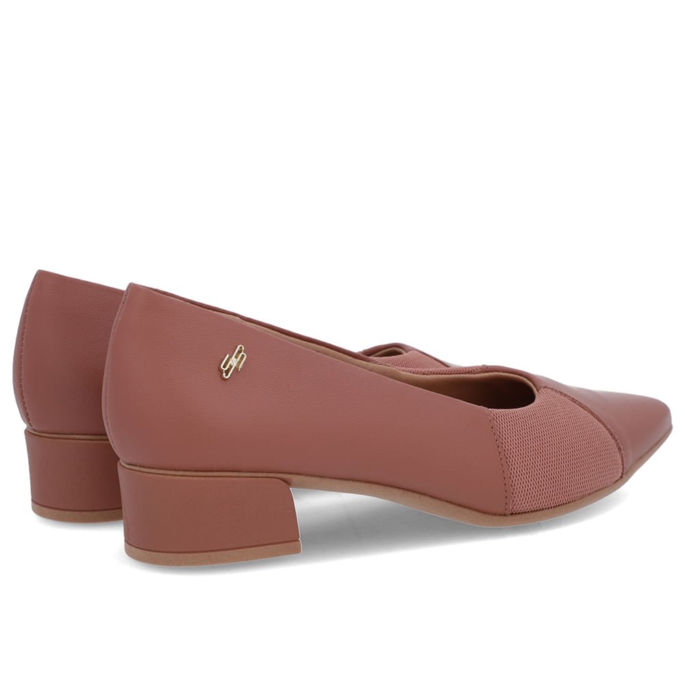 Scarpin Rosa Couro Bico Fino Lateral Tecido Rosa 3