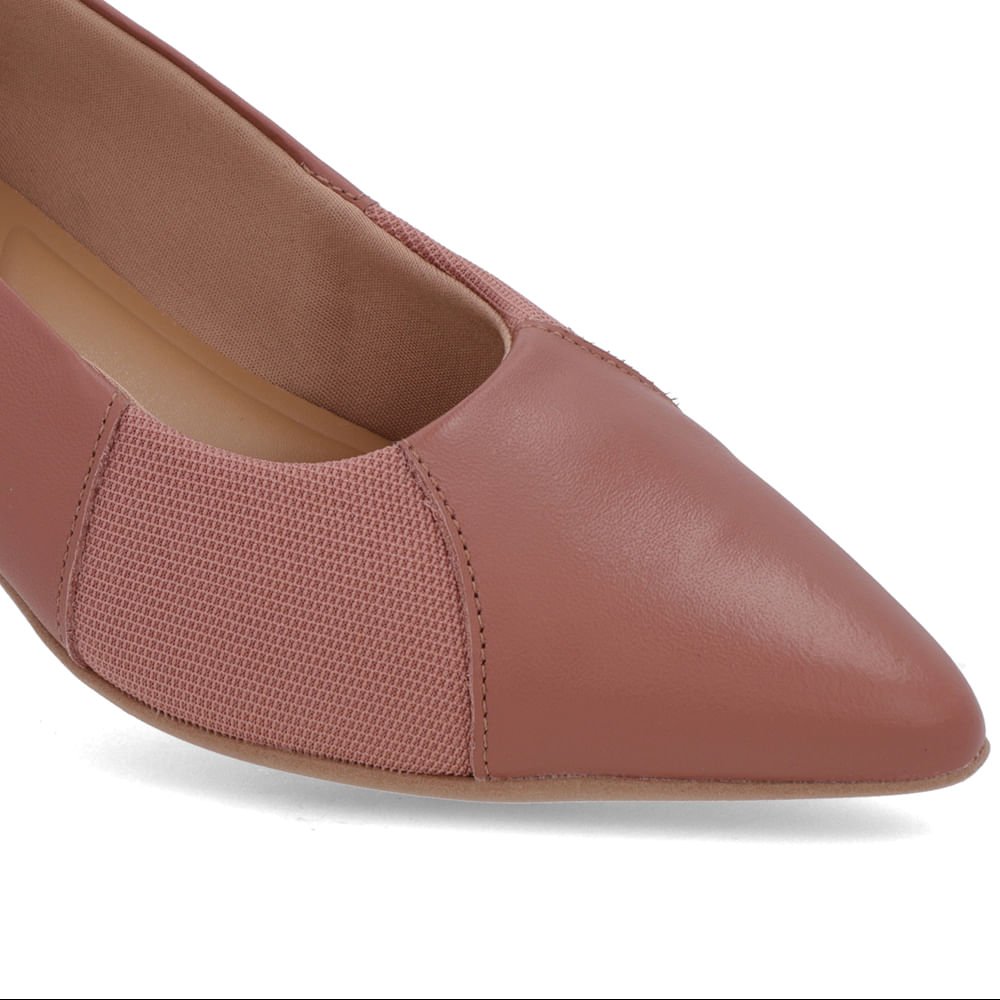 Scarpin Rosa Couro Bico Fino Lateral Tecido Rosa 4