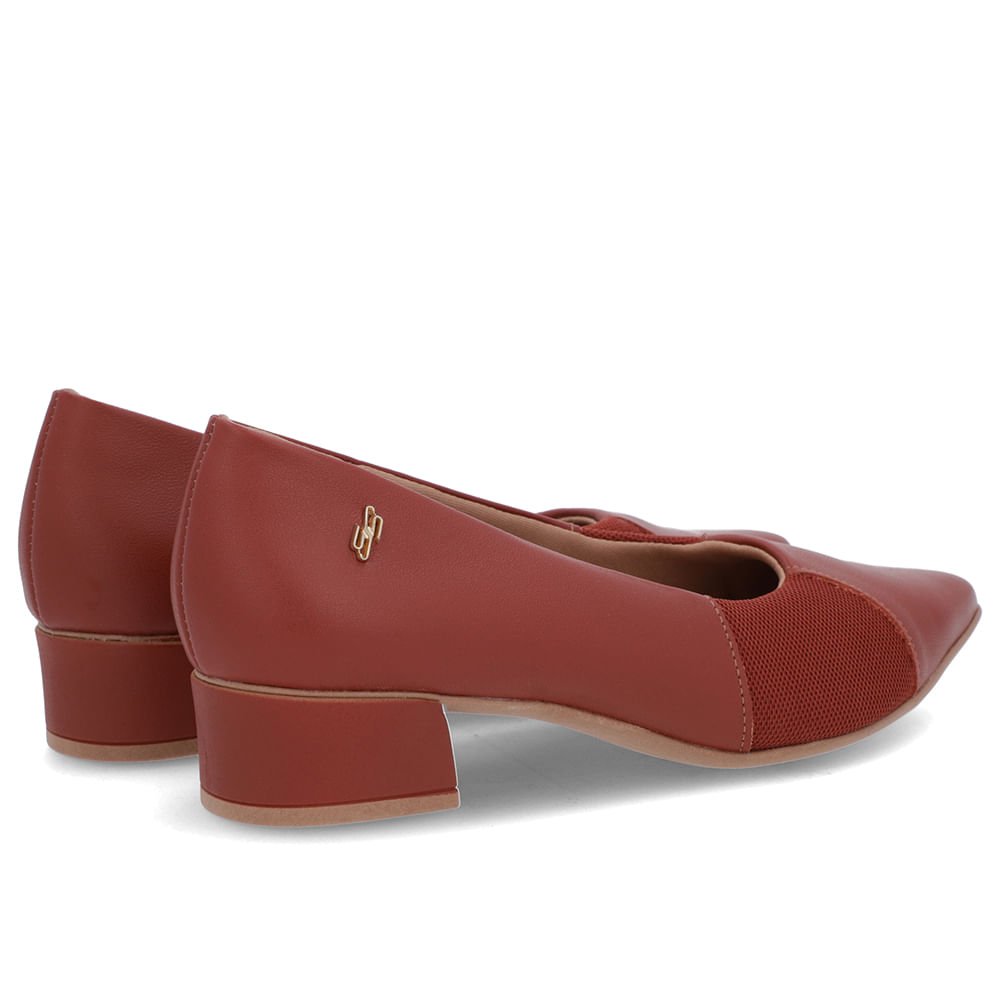 Scarpin Marrom Couro Bico Fino Lateral Tecido Marrom 3
