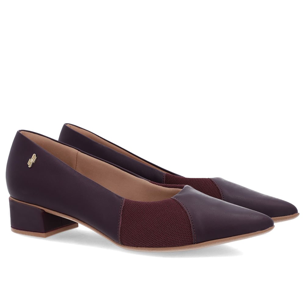 Scarpin Roxo Couro Bico Fino Lateral Tecido Roxo 2