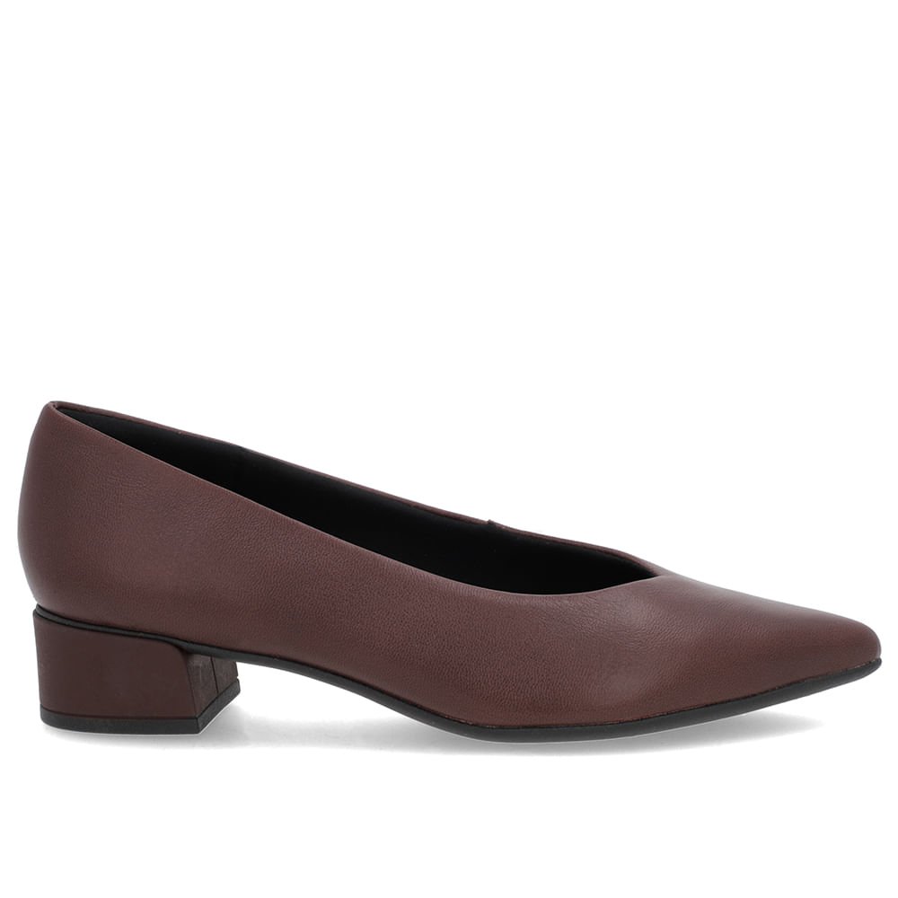 Scarpin Marrom Pinhão Couro Bico Fino