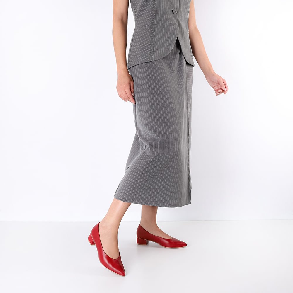 Scarpin Vermelho Couro Bico Fino Vermelho 4