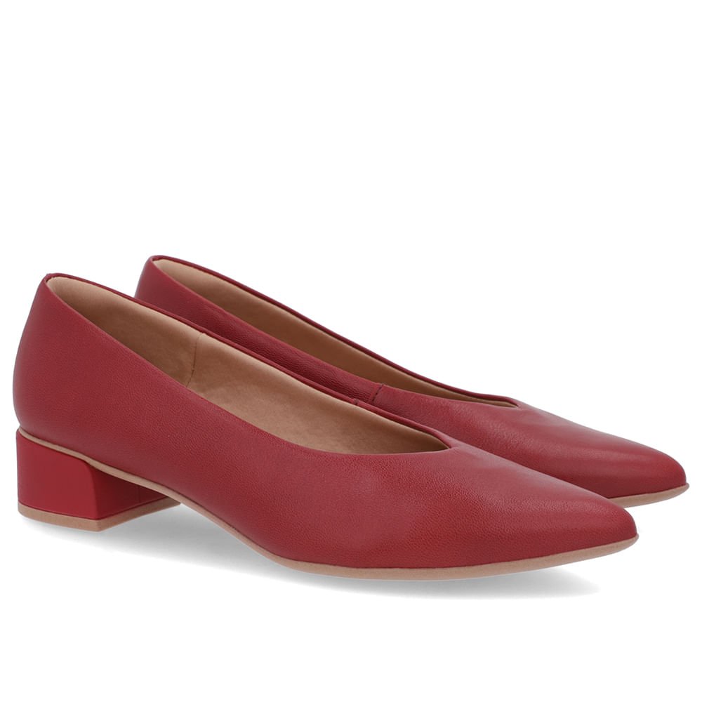 Scarpin Vermelho Couro Bico Fino Vermelho 2