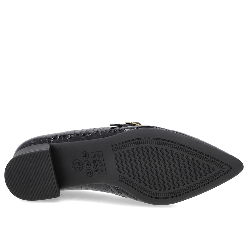 Scarpin Preto Couro Croco Bico Fino Tira Preto 5