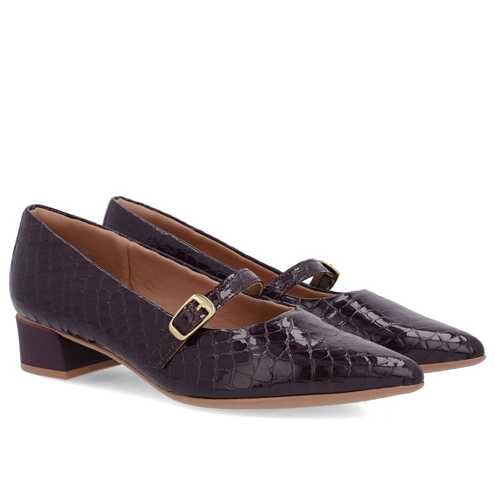 Scarpin Roxo Couro Croco Bico Fino Tira Roxo 2