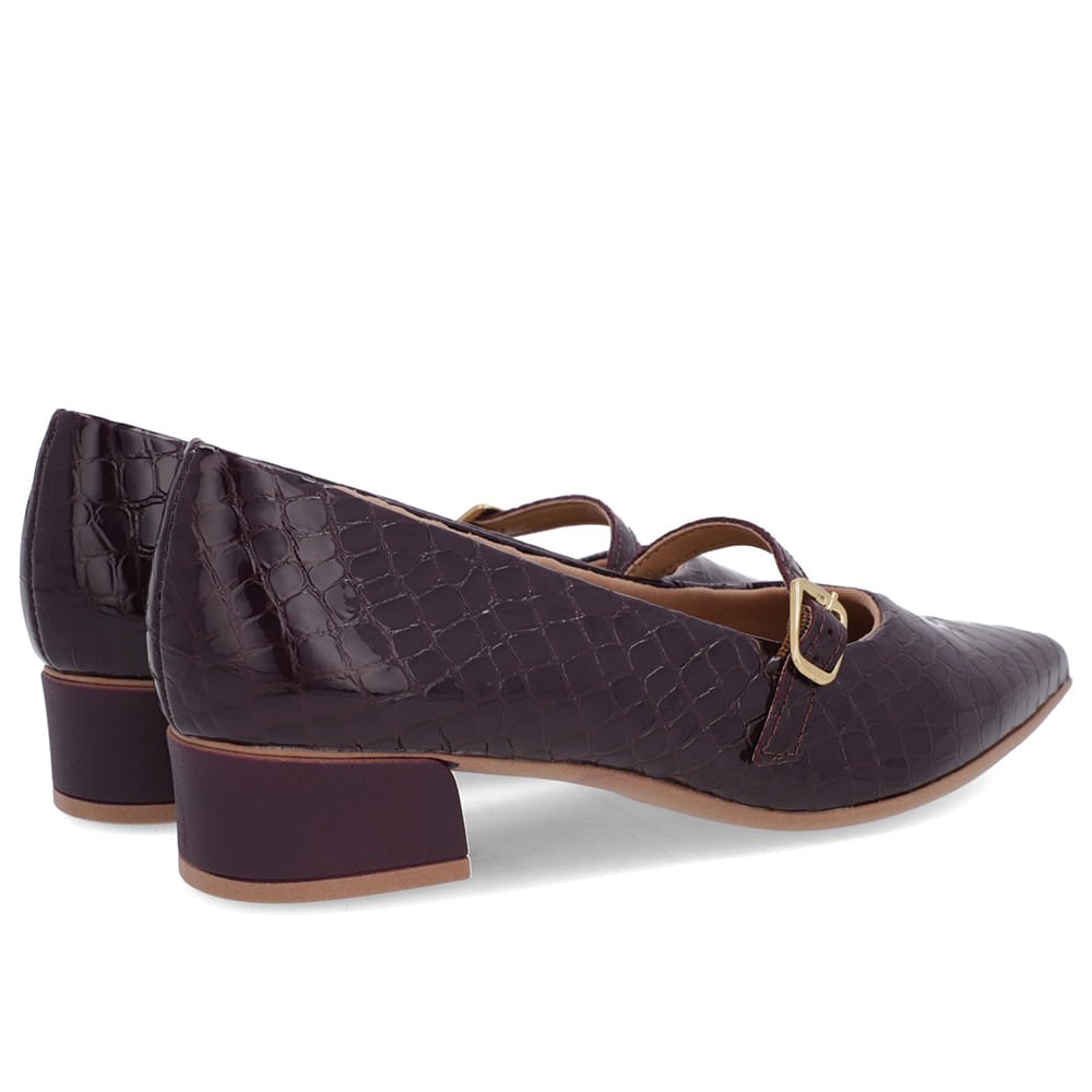 Scarpin Roxo Couro Croco Bico Fino Tira Roxo 3