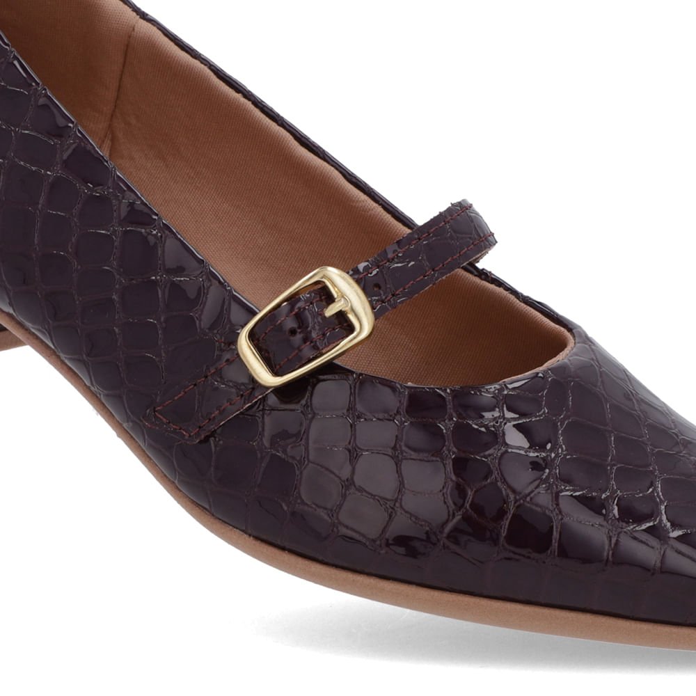 Scarpin Roxo Couro Croco Bico Fino Tira Roxo 4