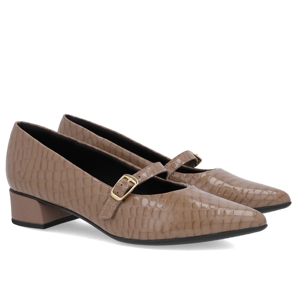 Scarpin Marrom Couro Croco Bico Fino Tira Marrom 2