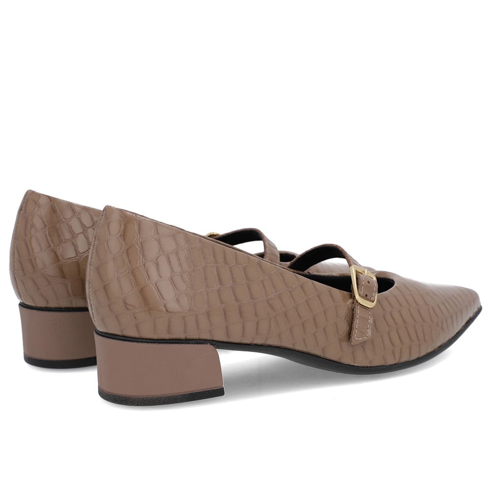 Scarpin Marrom Couro Croco Bico Fino Tira Marrom 3