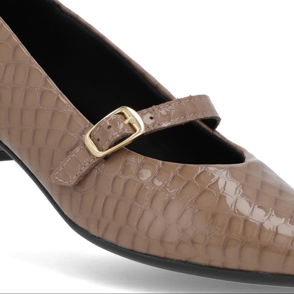 Scarpin Marrom Couro Croco Bico Fino Tira Marrom 4