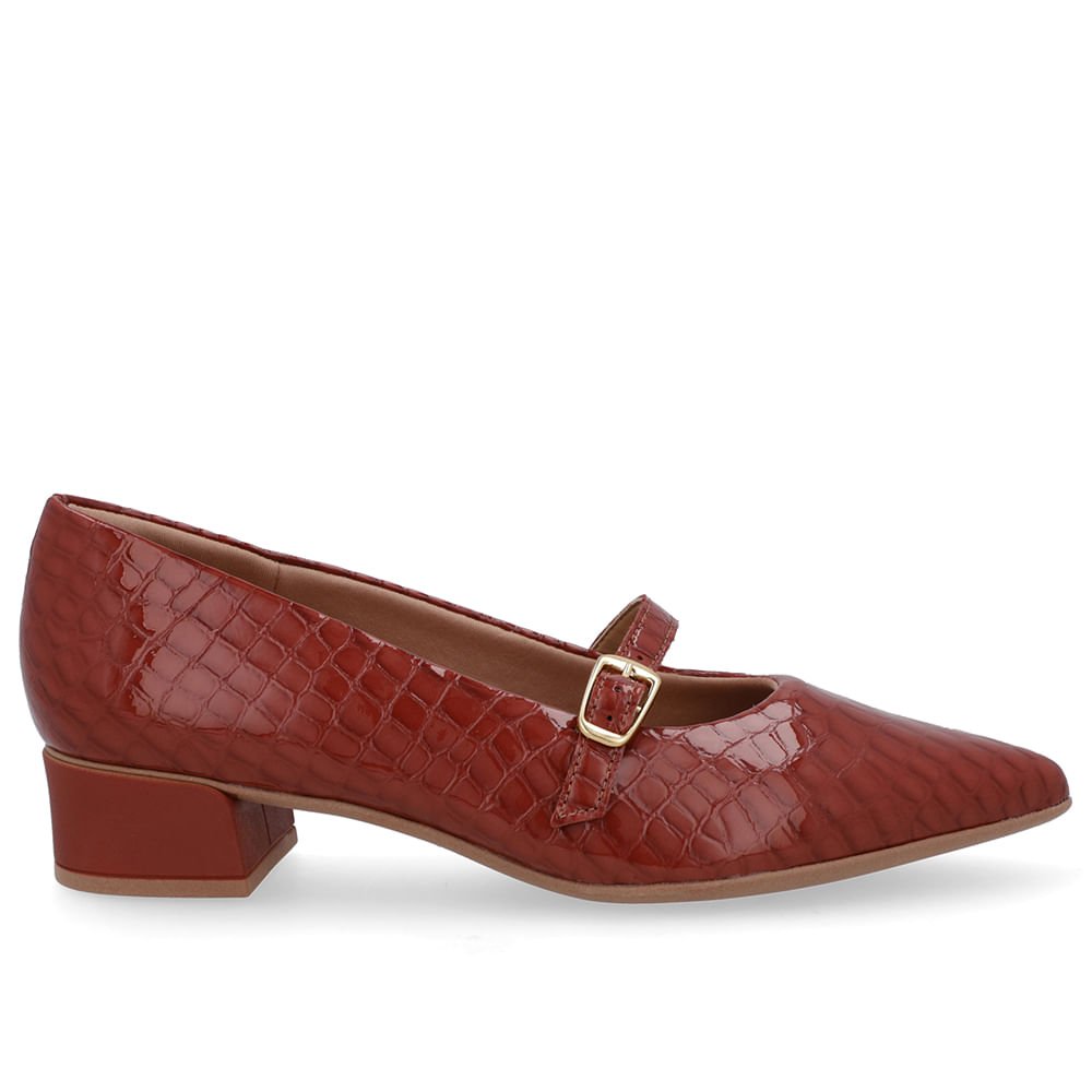 Scarpin Marrom Couro Croco Bico Fino Tira Marrom 1