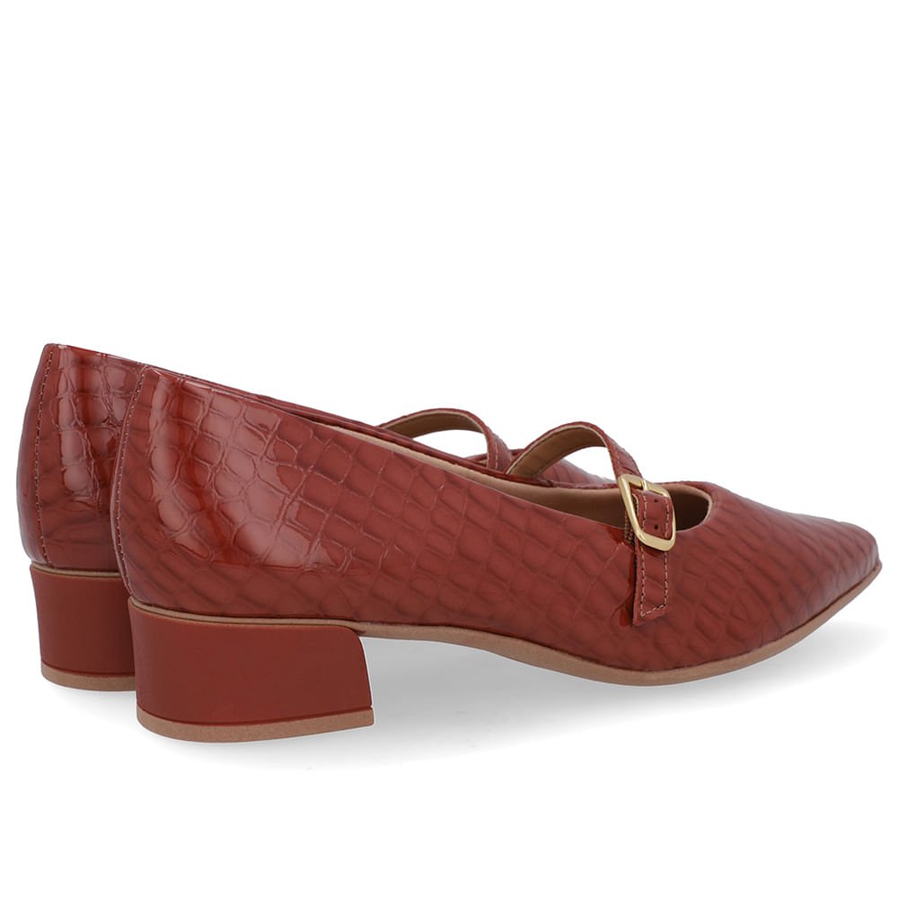 Scarpin Marrom Couro Croco Bico Fino Tira Marrom 3