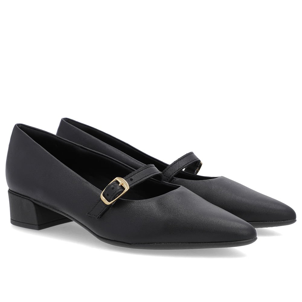 Scarpin Preto Couro Bico Fino Tira Preto 2