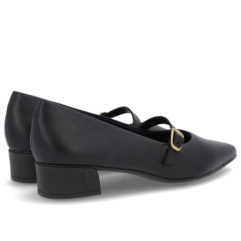 Scarpin Preto Couro Bico Fino Tira Preto 3