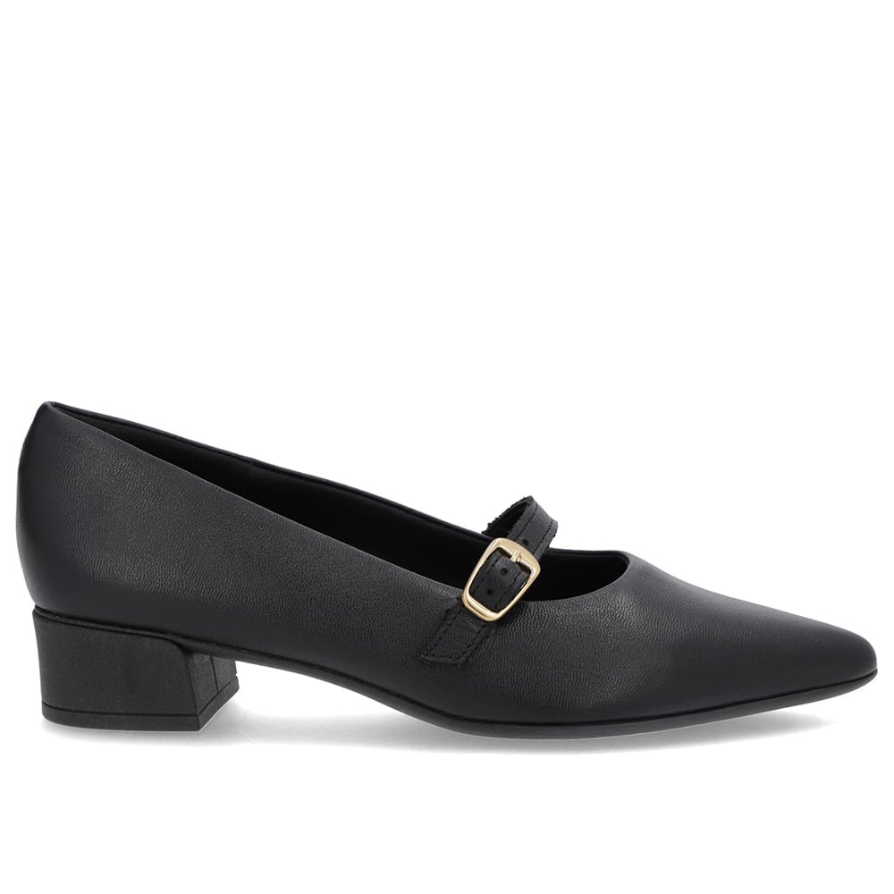 Scarpin Preto Couro Bico Fino Tira