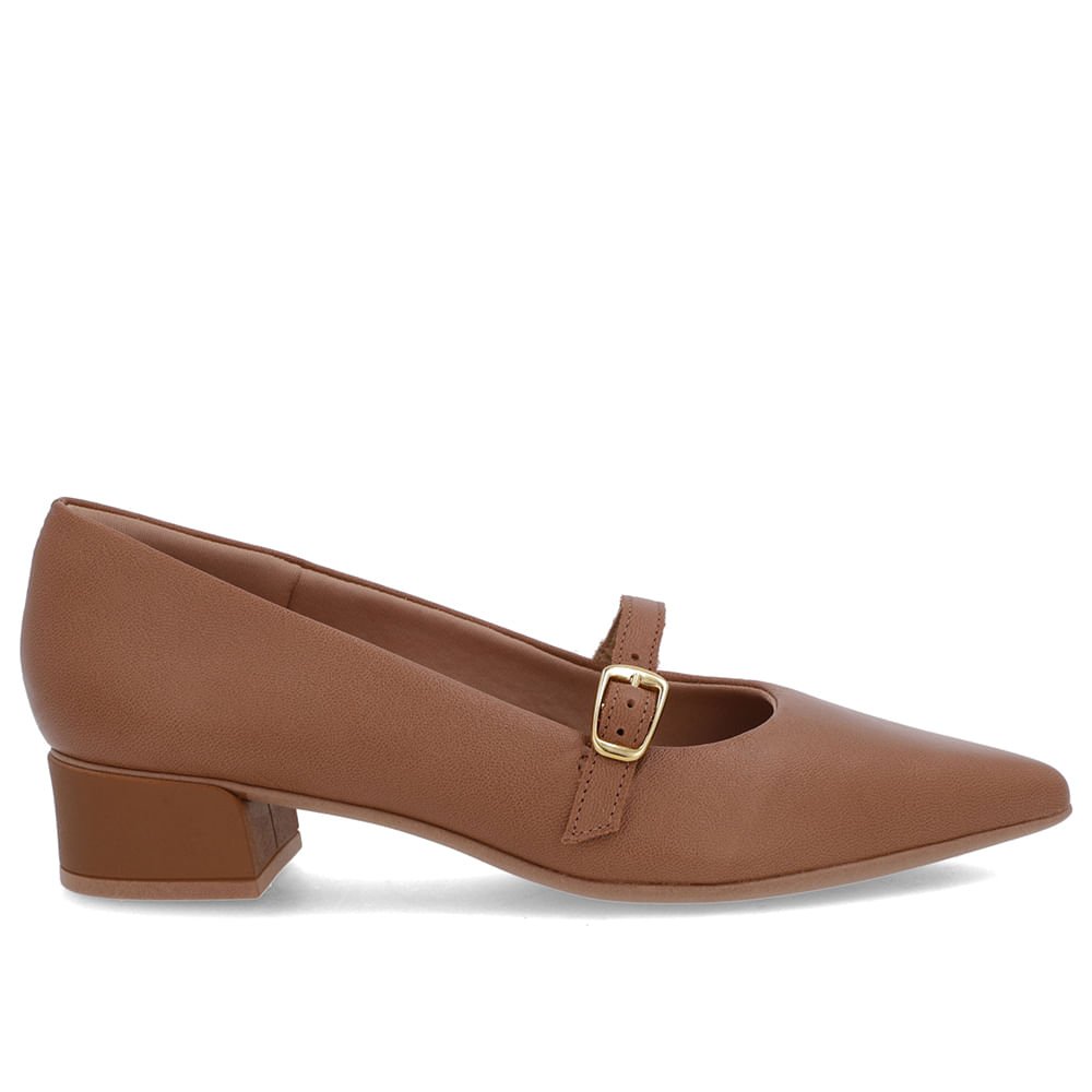 Scarpin Marrom Caramelo Couro Bico Fino Tira