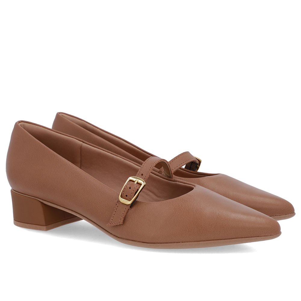 Scarpin Marrom Caramelo Couro Bico Fino Tira Marrom 2