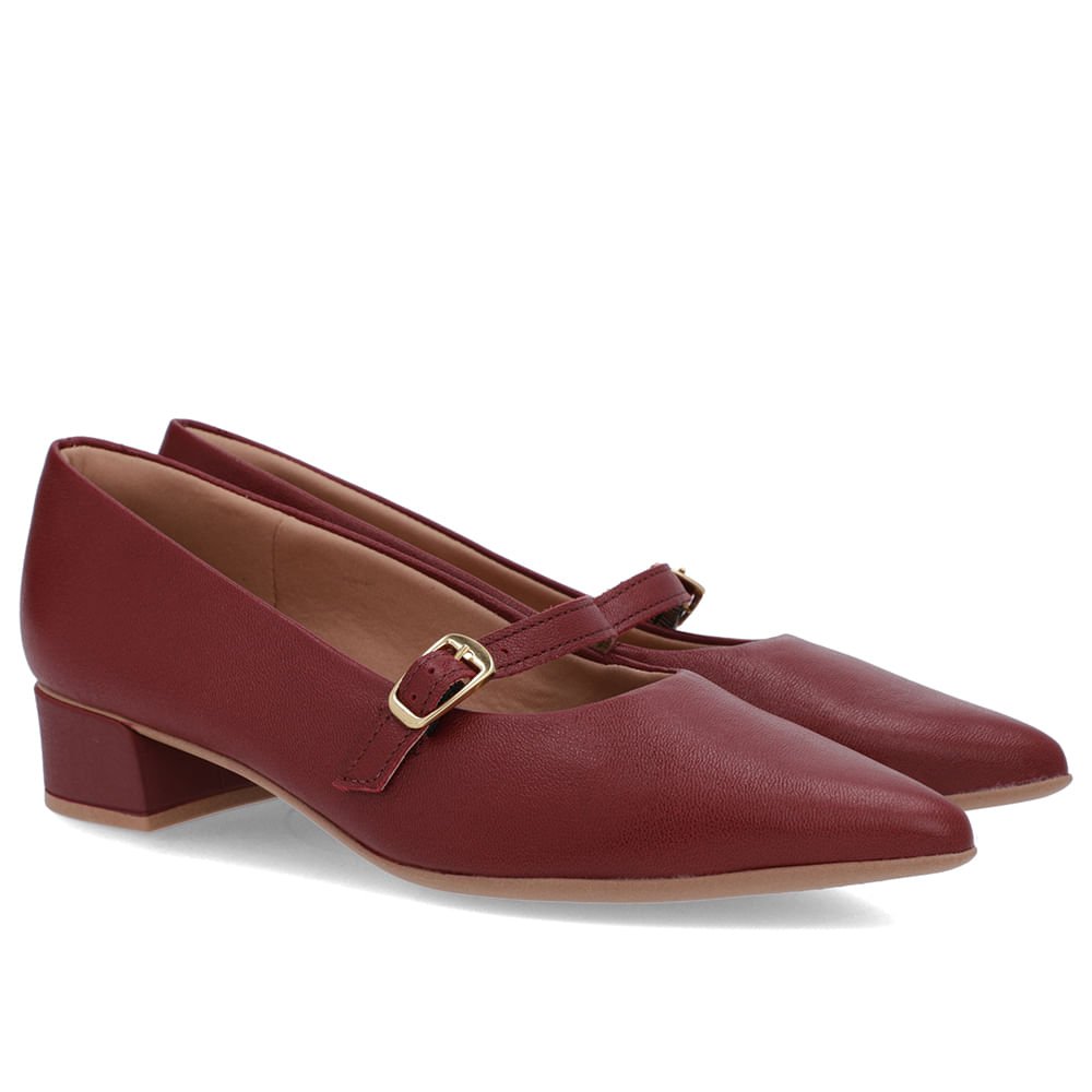 Scarpin Vermelho Couro Bico Fino Tira Vermelho 2